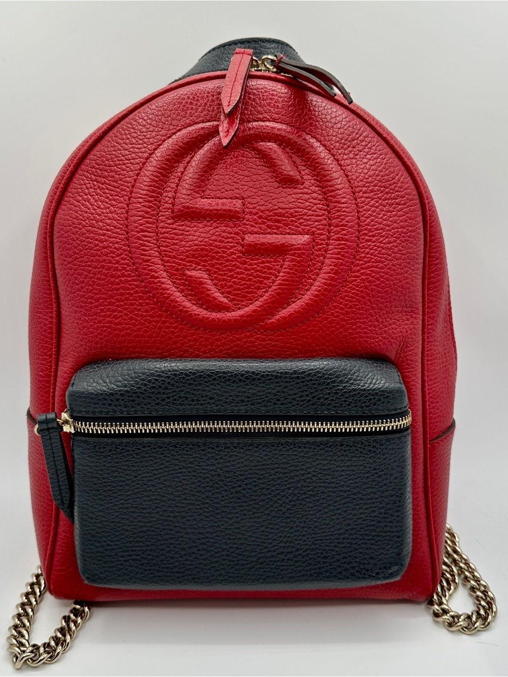 Gucci Red and Black Pebbled Leather Mini Backpack with Gold Hardware